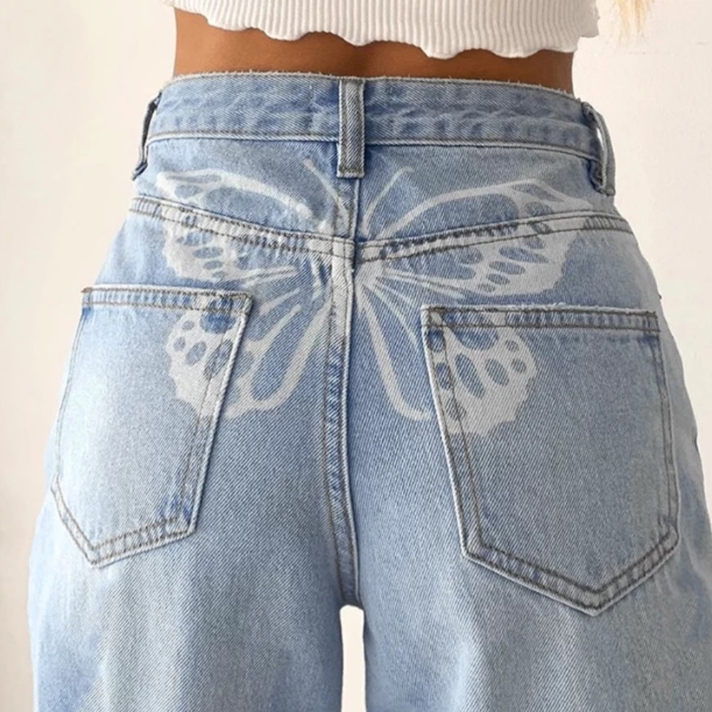 Y2k Butterfly Printed High Waisted Straight Pants